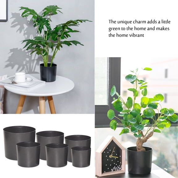 Forestwhale Self-Watering Straight Cylinder Flower Pot Modern Black Indoor Plant Pot with Built-in Watering System Durable Lightweight Planter for Succulents (Black)