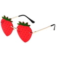 thumbnail image 1 of Forestwhale Strawberry Shaped Novelty Sunglasses Cute Pink Fruit Sunglasses with Gold Metal Frame Lightweight Rimless Party Glasses for All Ages, 1 of 3