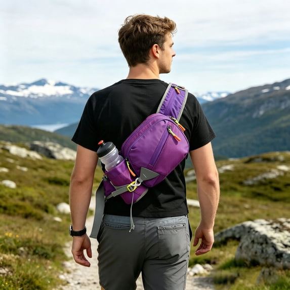 Forestwhale Waist Pack with Water Bottle Holder for Running Hiking Large Capacity Sports Fanny Pack with 3 Pockets Adjustable Outdoor Hydration Belt