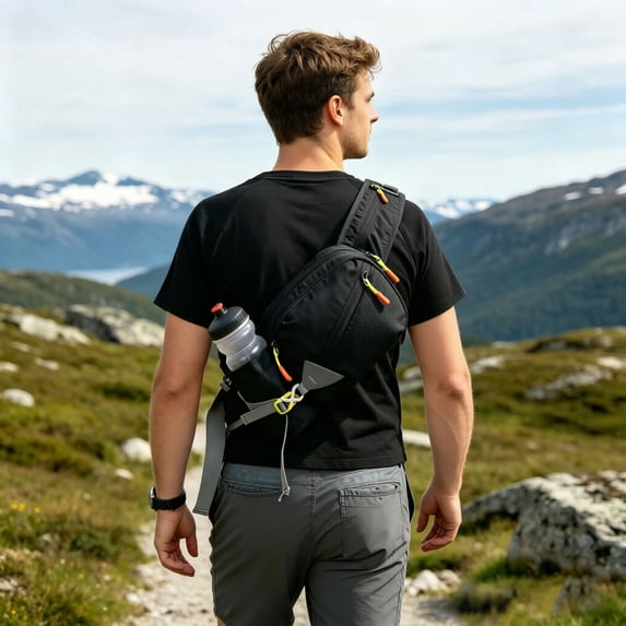 Forestwhale Waist Pack with Water Bottle Holder for Running Hiking Large Capacity Sports Fanny Pack with 3 Pockets Adjustable Outdoor Hydration Belt
