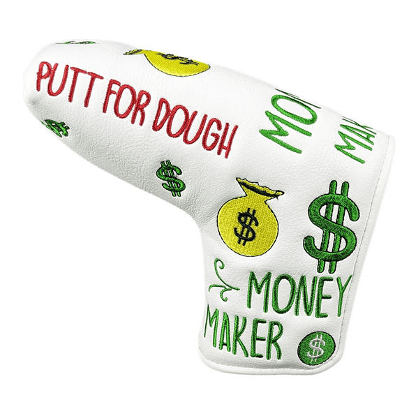 Foretra Putt for Dough - Money Maker - White Golf Putter Headcover Quality PU Leather Magnetic Closure for Blade Style Putters Like Scotty Cameron Odyssey TaylorMade Ping