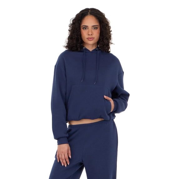 Forever 21 Women's Blue Loungewear Cropped Hoodie, Elastic Hem Design for Cozy Lounging, M