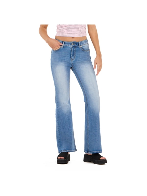 Women's Blue Y2K Bootcut Jeans, Rhinestone Back Pocket Detail for Everyday Casual Wear, Size 2