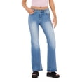thumbnail image 1 of Forever 21 Women's Blue Y2K Bootcut Jeans, Rhinestone Back Pocket Detail for Everyday Casual Wear, Size 8, 1 of 6