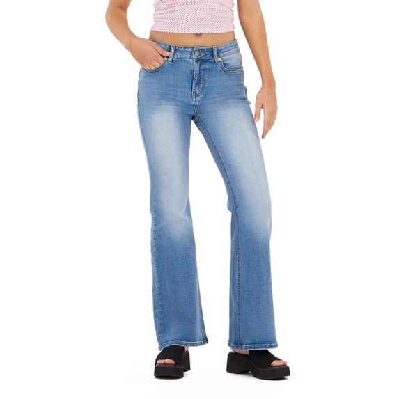 Forever 21 Women's Blue Y2K Bootcut Jeans, Rhinestone Back Pocket Detail for Everyday Casual Wear, Size 8