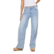 Forever 21 Womens Blue Y2K Wide-Leg Denim Pants, Wing Back Screen Print, Everyday Casual Wear, Size 0