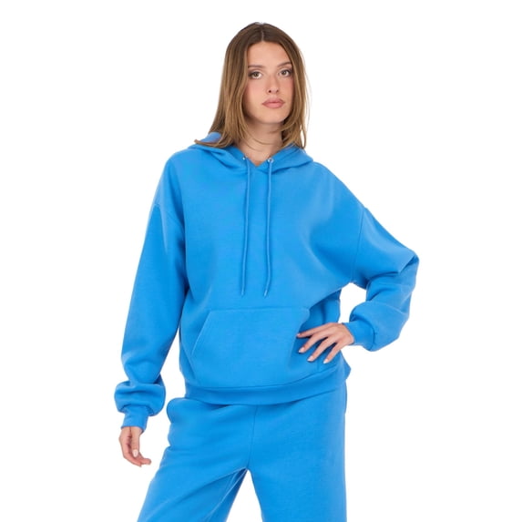 Forever 21 Women's Bright Blue Athleisure Hoodie Sweatshirt, Oversized Fit for Cozy Everyday Layering, L