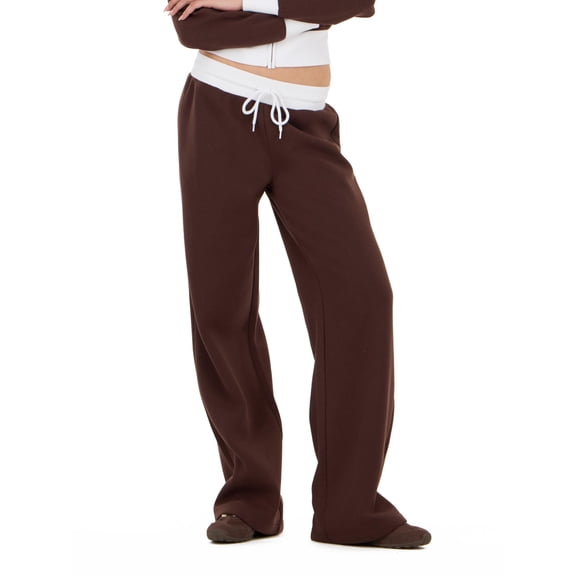 Forever 21 Women's Brown Low-Rise Jogger, Contrast Waistband, Wide-Leg Fit,XS