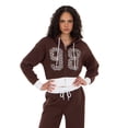 thumbnail image 1 of Forever 21 Women's Brown Cropped Zip-Up Hoodie, Varsity-Style Design, for Casual Streetwear Style, S, 1 of 6