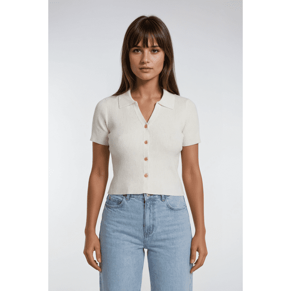 Forever 21 Button Front Sweater Top, Color-Ivory, Size-L