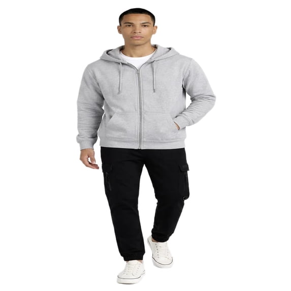 Forever 21 Fleece Zip-Up Hoodie, Color- Heather Grey, Size- L