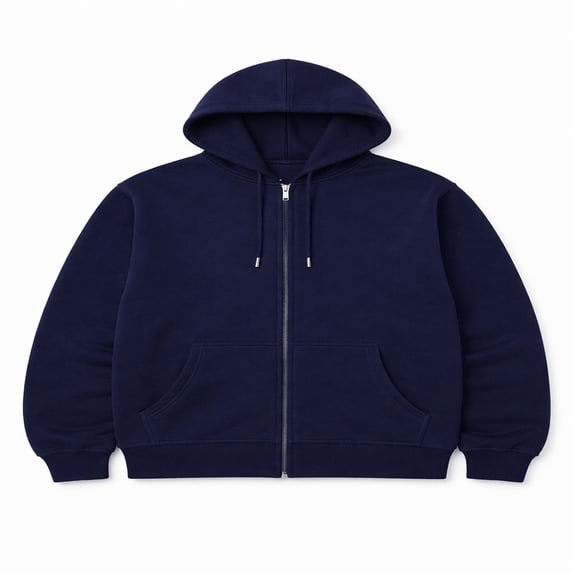 Forever 21 Fleece Zip-Up Hoodie, Color- Navy, Size- L