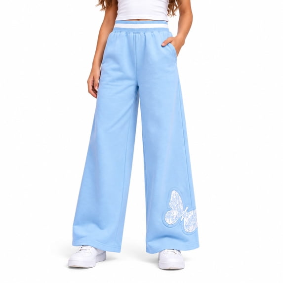 Forever 21 Girls Sweatpants Cotton Blend Fleece Wide Leg Baggy Pants with Pockets and Elastic Waistband