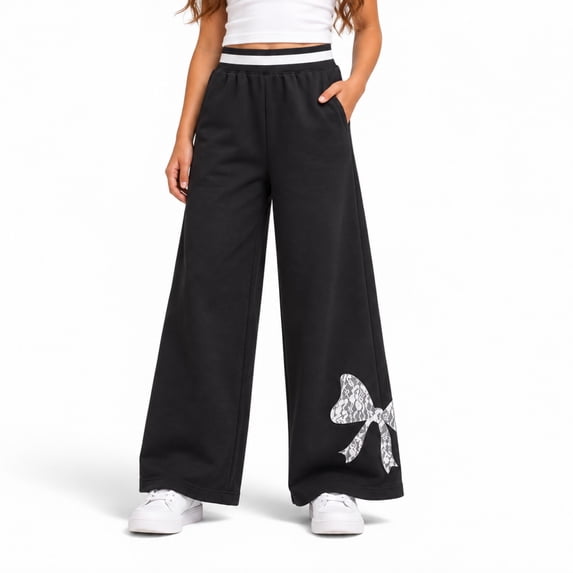 Forever 21 Girls Sweatpants Cotton Blend Fleece Wide Leg Baggy Pants with Pockets and Elastic Waistband