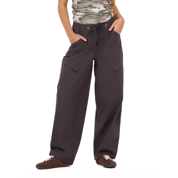 Forever 21 Women's Grey Baggy Cargo Pants with Elastic Waist, Barrel-Leg Design for Everyday Casual Wear, XS-XL