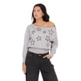 thumbnail image 1 of Forever 21 Women's Grey Slouchy Sweater, Off-Shoulder Design Star Print for Cozy Fall Layering, XS, 1 of 6