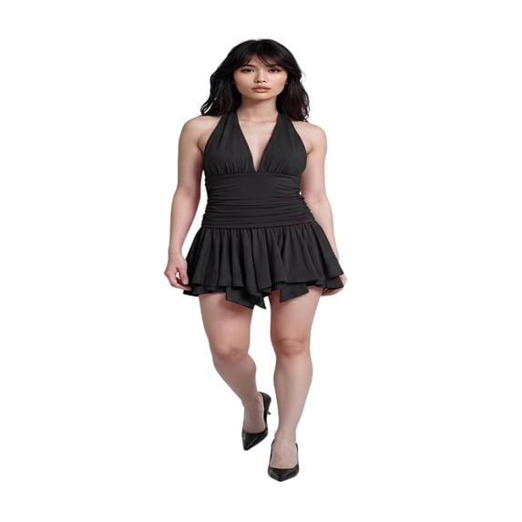 Forever 21 Handkerchief-Hem Halter Mini Dress, Color- Black, Size- L