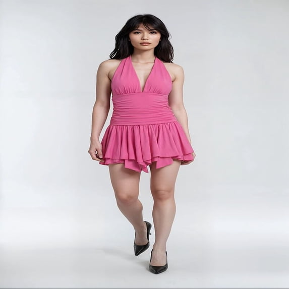 Forever 21 Handkerchief-Hem Halter Mini Dress, Color- Pink, Size- M