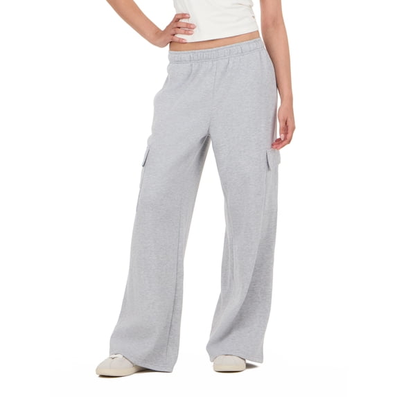Forever 21 Women's Heather Grey Cargo Oversized Wide-Leg Sweatpant, Cargo Pocket Design for Athleisure & Lounging, XS