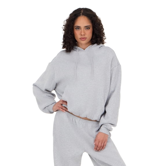 Forever 21 Women's Heather Grey Loungewear Cropped Hoodie, Elastic Hem Design for Cozy Lounging, XS