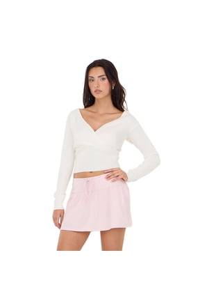 Women's Ivory Cozy Chic Relaxed Sweater, V-Neck Wrap Design for Cozy Fall Layering, XS