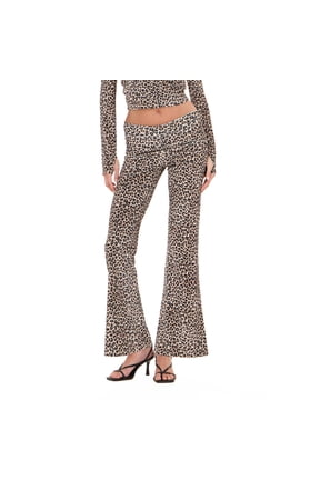 Women's Leopard Print Flare Pull-On Flare Pant, for Cozy Everyday Layering & Going Out, XS