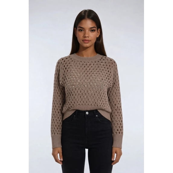 Forever 21 Open-Knit Crochet Sweater, Color-Deep Taupe, Size-L