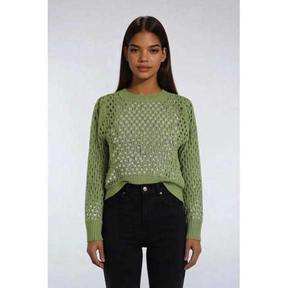 Forever 21 Open-Knit Crochet Sweater, Color-Grass Green, Size-S