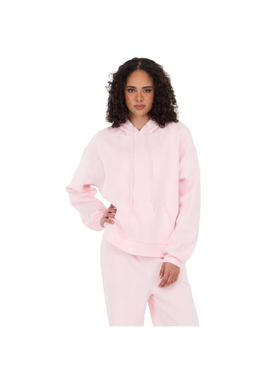 Women's Light Pink Loungewear Hoodie Sweatshirt, Oversized Fit,L