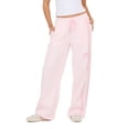 thumbnail image 1 of Forever 21 Women's Light Pink Low-Rise Sweatpant, Wide-Leg with Lace & Stripe Trim,XL, 1 of 6