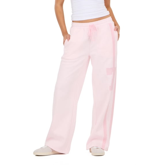 Forever 21 Women's Light Pink Low-Rise Sweatpant, Wide-Leg with Lace & Stripe Trim,XL