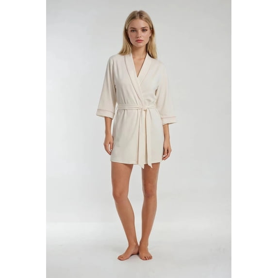 Forever 21 Piped-Trim Modal Robe, Color-Ivory, Size-L