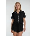 thumbnail image 1 of Forever 21 Piped-Trim Top & Shorts Pajama Set, Color-Black/Ivory, Size-S, 1 of 8