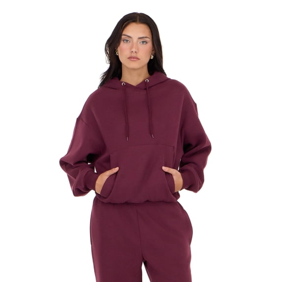 Forever 21 Women's Burgundy Loungewear Cropped Hoodie, Elastic Hem Design for Cozy Lounging, XS