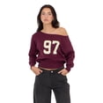 thumbnail image 1 of Forever 21 Women's Slouchy Sporty Graphic Sweater, High Rib Off-Shoulder Design for Cozy Fall Layering, M, 1 of 6