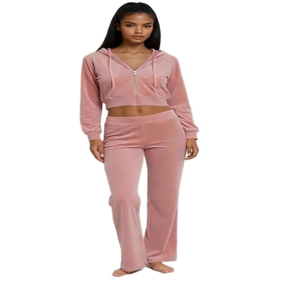 Forever 21 Velour Zip-Front Hoodie & Pant Set, Color- Pink, Size- M