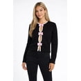thumbnail image 1 of Forever 21 Velvet Bow Open-Front Knit Sweater, Color-Black/Cream, Size-L, 1 of 6