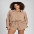thumbnail image 1 of Forever 21 WGA Airlflow Long Sleeve Shirt With Matching Short, Color- Beige, Size- S, 1 of 5