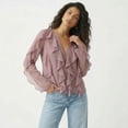 thumbnail image 1 of Forever 21 WGA Chiffon Button Front Ruffle Detail Blouse, Color- Mauve, Size- M, 1 of 5