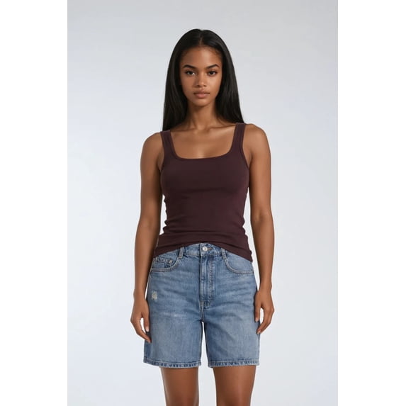Forever 21 WGA Cotton Cropped Tank Top, Color-Brown, Size-S