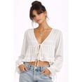 thumbnail image 1 of Forever 21 WGA Long Sleeve Blouse With Ruffle Detail, Color- White, Size- M, 1 of 5