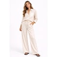 thumbnail image 1 of Forever 21 WGA Long Sleeve Shirt With Matching Wide Leg Pant, Color- White/Beige, Size- S, 1 of 5