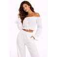 thumbnail image 1 of Forever 21 WGA Off Shoulder Long Sleeve Crop Top, Color- White, Size- L, 1 of 5