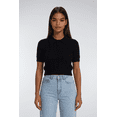 thumbnail image 1 of Forever 21 WGA Pointelle Ss Sweater With Collar And Button Placket, Color-Black, Size-S, 1 of 5