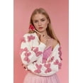 thumbnail image 1 of Forever 21 WGA Shaker Knit Cardigan With Bow Appliques, Color-Cream/Pink, Size-L, 1 of 5