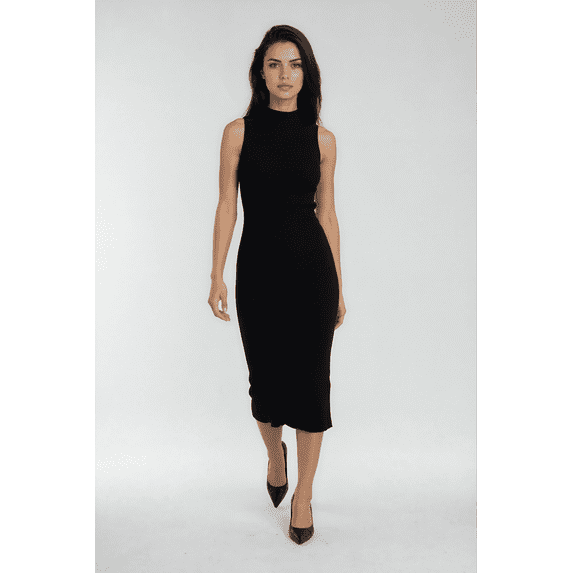Forever 21 WGA Sleeveless Bodycon Sweater Dress With Mockneck And Side Slit, Color-Black, Size-L
