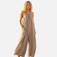 thumbnail image 1 of Forever 21 WGA Sleevless Gauze Ultra Wide Leg Jumpsuit With Side Pocket, Color- Taupe, Size- L, 1 of 5