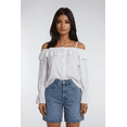 thumbnail image 1 of Forever 21 WGA Spagheti Strap Off Shoulder Button Front Blouse /W Ruffle Neckline, Color-White, Size-L, 1 of 5