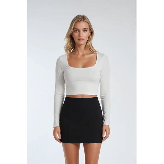 Forever 21 WGA Square Neck Long Sleeve Top, Color-Ivory, Size-L