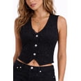 thumbnail image 1 of Forever 21 WGA Stretch Denim Vest With Rhinestone Front, Color-Black, Size-L, 1 of 5